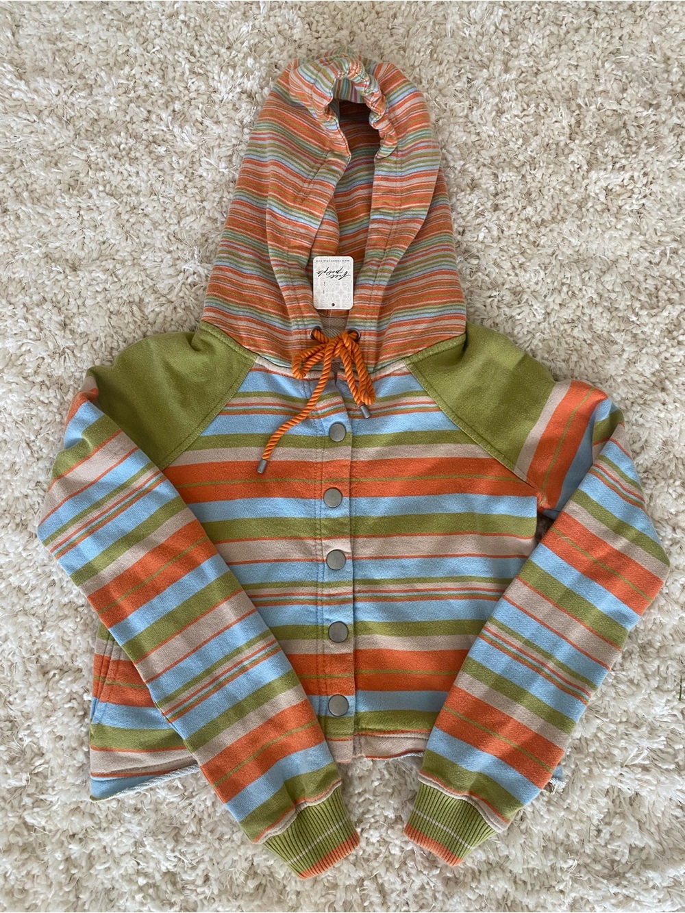 Free People Bailey Striped Hoodie Button-Up in Green, Orange & Blue - Picture 4 of 5
